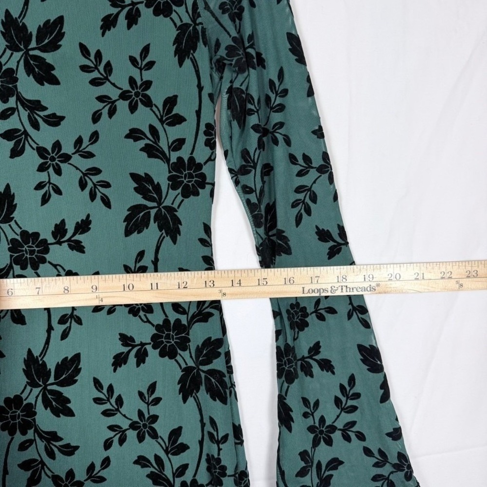 Pretty Garden Maxi Dress S Green Velvet Burnout Long Bell Sleeve Whimsigoth - Picture 11 of 14